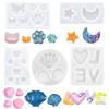 Nifocc - Stampo in silicone per gioielli, collane, orecchini, ciondoli in resina epossidica, a forma di zampa di gatto, cuori, stelle, luna, conchiglia, per fai da te, 5 pezzi