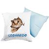 almatex Cuscino Personalizzato con Nome, 40x40, Sfoderabile e Lavabile con Morbida Imbottitura- Idea Regalo per Compleanno, Natale, (GATTO AZZURRO)