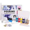 Pebeo Kit Pouring Experiences 47 Pezzi-Cofanetto Fluid Art Acrilici Premiscelati Pronti all'Uso-8 Flaconi 118ml Colori Assortiti, Olio Silicone 50ml, 4 Cartoni Telati, Materiali, Guida