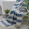 LINEN & COTTON Invernale e Caldo Plaid Copriletto Malmo a Righe - 100% Pura Lana Neozelandese, Naturale Bianco Blu (140 x 200 cm) Coperta per Divano Letto Singolo Matrimoniale per Tutte le Stagioni