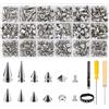Tapufitil Kit 455PCS Spike e Borchie per Abbigliamento, 12 Misure in Metallo Premium Punte Coniche, Borchie Piramidali Quadrate & Borchie Cupola Rotonde per Lavori in Pelle e Stile Punk Fai da Te