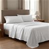 INTRECCI Completo Lenzuola Matrimoniale in Raso di Cotone 200 TC - Set 4 Pezzi: Lenzuolo Sopra 250x290 cm, Sotto con Angoli 180x200 cm, 2 Federe a 3 Volants - Morbido e Traspirante - Colore: Bianco