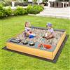 GYMAX Sabbiera in Legno per Bambini con Fodera Inferiore, Set Sabbiera da Gioco 3 in 1 per Bambini, Sedile a Panca, Sabbiera per Bambini da Esterno, per Bambini dai 3 ai 8 Anni, 135x125x20 cm