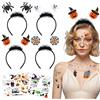 HOWAF 4 Cerchietto Halloween Cerchietti & Tatuaggi Halloween Viso, Cerchietto Pipistrello Ragno Zucca Fantasma Fascia Capelli & 4 Tatuaggi Viso Adesivi viso Accessori Costume halloween Costume Cosplay