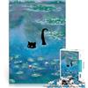 AITEXI Puzzle 1000 pezzi per adolescenti Gatto nelle ninfee Monet Giocattolo educativo per l'apprendimento Collezione di artisti, Belle arti 52x38cm