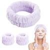 Bighan 3 Pezzi Fasce per Lavaggio di Viso, Fasce di Testa per Lavaggio di Viso Trucco e Braccialetto da Polso, per Bagno Yoga, Skincare Bande, per Spa Trucco, Viola