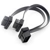 LoongGate OBD-II Splitter Y Cavo Ultra Low Profile - 1 maschio a 2 femmina OBD2 Car Extender Cable Adapter - Full 16 pin pass through 90 angolato Flat Noodle Cable - 0,3 Metri