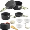 HOMGEN Set da cucina da campeggio Set di pentole e padelle da campeggio in alluminio Kit di pentole da campeggio portatile Kit di cottura leggero Attrezzatura da cucina da campeggio per 2-3 persone