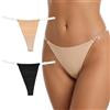 Yolev 2 Pz Cotone G String Tanga per Le Donne Cinghia Trasparente No Show Donna G-String Biancheria Intima Perizoma Invisibile Stretch Mutandine Sexy, Nero e Colore della Pelle, Taglia Unica