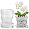 Dwitkul 5 Pezzi Vaso Trasparente per Orchidee, Vasi per Orchidee da 14 cm, Vaso Plastica Trasparente con Fori di Drenaggio e Piattini, per Interni ed Esterni, Ideale per Phalaenopsis, Dendrobium