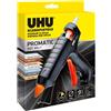 UHU Pistola per colla a caldo Promatic, con 3 bastoncini di colla trasparenti, 11 mm, pronta all'uso in 5 - 8 minuti, potente per legno, metallo, vetro, tessuti e altro ancora