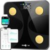 RunStar Bilancia pesapersone e percentuale grasso, Bilancia smart digitale e precisa con ampio display, Analizzatore di 13 dati di composizione corporea, Sync App - Oro Nero