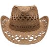 OUTLETISSIMO® Cappello da Cowboy in Paglia Marrone Chiaro per Donna e Uomo - Cappello Western Estivo Traforato a Tesa Larga per Spiaggia e Viaggi V002