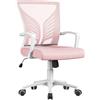 Yaheetech Sedia da Scrivania Ufficio Ergonomica a Rotelle Girevole Reclinabile in Rete Traspirante con Braccioli Altezza Regolabile Portata 136 kg Rosa