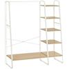 VASAGLE Stand Appendiabiti, Appendiabiti da Terra con Scarpiera, 5 Ripiani Portaoggetti, 6 Ganci Laterali, Camera da Letto, Soggiorno, Corridoio, Industriale, Color Rovere e Bianco Opaco RGR116W09