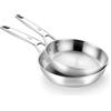 BRA Signature | Set di 2 padelle in acciaio inox 18/10, 24-26 cm, senza rivestimento antiaderente, triplo fondo diffusore, adatte a tutti i piani cottura, induzione inclusa, finitura lucida
