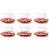 Excelsa Petra Set 6 Tazzine Caffè con Piattino, Vetro, Trasparenti e Rosso, Capacità 90 Ml.