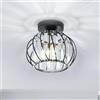 Goeco Plafoniera Vintage Industriale, E27 Lampada da Soffitto di Cristallo, Lampadario con Paralume a forma di Gabbia per ingresso corridoio camera da letto soggiorno, Nero