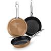 MONIX Copper | Set di 3 Padelle 20-24-28 cm, Effetto rame, Alluminio forgiato antiaderente con Particelle di titanio, adatte a tutti i tipi di piani cottura, induzione inclusa