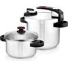 BRA Tekna | Set pentole a pressione 4+7 L, acciaio inox 18/10, 2 programmi di cottura, sistema di blocco apertura, adatto a tutti i piani cottura