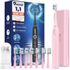 YTEATH PRO Spazzolino Elettrico Sonico per Bambini Adulti con 8 Testine - Spazzolino Denti Sonico con Custodia da Viaggio, 5 Modalità, Spazzolino Elettrico 6-12 Anni, Rosa Ciliegia