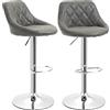 HOMCOM Set 2 Sgabelli da Bar con Altezza Regolabile, Base in Metallo e Seduta Finta Pelle, Sgabelli Alti Moderni Girevoli con Schienale e Poggiapiedi 46x48x83-104cm, Grigio Scuro e Argento