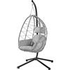 BAKAJI Poltrona Sospesa da Giardino Sedia Dondolo Amaca Pensile da Esterno Struttura Metallo Nido in Rattan e Corda + Cuscino Seduta Imbottito e Poggiatesta Design Moderno 198 x 110 x 95 cm (Grigio)