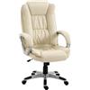 HOMCOM Sedia da Ufficio Ergonomica con Braccioli Imbottiti, Sedia Scrivania Imbottita Girevole in Pelle PU, Funzione Dondolo, Schienale Alto, Altezza Regolabile, Beige