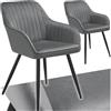 tectake® Sedie da Pranzo Effetto Velluto Trapuntato, Elegante, Imbottitura Schiuma Alta Densità, Gambe in Acciaio, Montaggio Semplice - Grigio/Nero, 2 Sedie