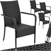 tectake® Set di 4 Sedie in Rattan, Impilabile, Rattan Resistente alle Intemperie, Schienale Alto, Struttura in Acciaio, Set Sedie Sala da Pranzo 4, Comfort e Stabilità per Interni ed Esterni, Nero