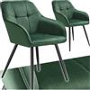 tectake® Sedie da Pranzo Effetto Velluto Trapuntato, Elegante, Imbottitura Schiuma Alta Densità, Gambe in Acciaio, Montaggio Semplice - Verde Scuro/Nero, 2 Sedie