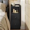 Hzuaneri Comodino, Tavolino Stretto con 2 Cassetti, comodino con protezione superiore, per spazi ristretti, per Camera da Letto, Soggiorno, 30 x 24 x 65 cm Nero NS62104X