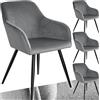tectake® Set 4 Sedie Sala da Pranzo Effetto Velluto, Sedie Soggiorno con Morbida Imbottitura, Seduta Ergonomica, Poltrone Velluto Versatili, Sedie Design Moderno - Grigio/Nero