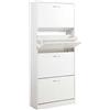 BAKAJI Scarpiera Portascarpe in Legno MDF con 4 Ante Porta Scarpe a Ribalta Maniglie in Metallo Doppia Profondità Dimensioni Compatte Slim 63 x 24 x 150 cm Ingresso Casa (Bianco Frassinato)