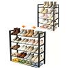 Anhow Scarpiera a 4 Ripiani, Scarpiera Salvaspazio Espandibile Portascarpe Aperta in Metallo per 8-16 Paia di Scarpe per Ingresso, Soggiorno, Corridoio, Camera da Letto, Armadio, Esterno (Nero,Piazza)