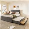 Huayz Letto imbottito, letto matrimoniale, 140 x 200 cm, letto familiare, letto matrimoniale con tre cassetti, letto allungabile, testiera regolabile