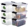 Iris Ohyama NTB-5 Contenitore portaoggetti in plastica con coperchio, da 5 l, in set da 6, trasparente, 100% plastica riciclata, con clip di chiusura, maniglia, impilabile, senza BPA