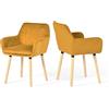 MEUBLE COSY Sedie da Pranzo Scandinavo Set di 2, Sedia da Cucina Imbottito con Braccioli e Schienale, Poltrona in Velluto a Coste, Gambe in Legno Massello, Giallo