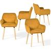 MEUBLE COSY Sedie da Pranzo Scandinavo Set di 4, Sedia da Cucina Imbottito con Braccioli e Schienale, Poltrona in Velluto a Coste, Gambe in Legno Massello, Giallo