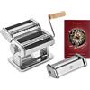 Springlane Kitchen SPRINGLANE Macchina per pasta manuale Nonna, acciaio inossidabile, macchina per pasta con ricettario, asciuga pasta e 3 accessori da taglio per spaghetti, lasagne, tagliatelle (Argento - Accessori)