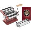 Springlane Kitchen SPRINGLANE Macchina per pasta manuale Nonna, acciaio inossidabile, macchina per pasta con ricettario, asciuga pasta e 3 accessori da taglio per spaghetti, lasagne, tagliatelle (Rosso - Accessori)