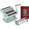 Springlane Kitchen SPRINGLANE Macchina per pasta manuale Nonna, acciaio inossidabile, macchina per pasta con ricettario, asciuga pasta e 3 accessori da taglio per spaghetti, lasagne, tagliatelle (Menta - Accessori)