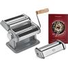 Springlane Kitchen SPRINGLANE Macchina per pasta manuale Nonna, acciaio inossidabile, macchina per pasta con ricettario, asciuga pasta e 3 accessori da taglio per spaghetti, lasagne, tagliatelle (Grigio - Accessori)