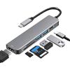 jj-shop24 Hub USB-C 6 in 1, adattatore multiporta con HDMI 4K, lettore di schede SD/TF, 2 porte USB 3.0, 100 W PD, grigio
