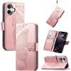 JIUNINE Custodia Protettiva per iPhone 17, Cover Libro PU Pelle Antiurto Portafoglio con Design Farfalle 3D, Slot per Carte, Supporto Stand Regolabile, Chiusura Magnetica, Oro rosa