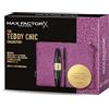 Max Factor, Cofanetto Regalo Donna Teddy Chic, Pochette in morbido tessuto teddy con Mascara False Lash Effect Raven Black + Matita Occhi Khol Kajal 20 Black + Cipria Creme Puff New 41 Medium Beige