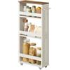 VASAGLE Carrello Stretto a 4 Ripiani, Carrellino da Cucina con Rotelle Maniglia, per Spazio Ridotto, 15 x 43,2 x 86,5 cm, Bagno, Lavanderia, Bianco Vintage e Marrone Miele LRC050K01
