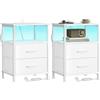 SONGMICS BELLAH Collezione - Comodino con Prese, Tavolino con LED Regolabile Controllato da APP, 1 Ripiano, 2 Cassetti, Camera da Letto, Moderno, Set di 2, Bianco Nuvola e Bianco Neve LGS202W102