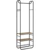 VASAGLE Appendiabiti con Scarpiera per Ingresso, Attaccapanni con Ripiani Portaoggetti, per Soggiorno, Camera da Letto, 58 x 28 x 181 cm, Stile Scandinavo, Nero Inchiostro e Marrone Cammello HSR081K01