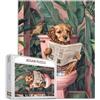 Tucocoo Puzzle 1000 pezzi di cucciolo nella toilette per adulti, carino cane, pianta tropicale, puzzle d'arte per il bagno per impegnativi giochi di attività familiari,